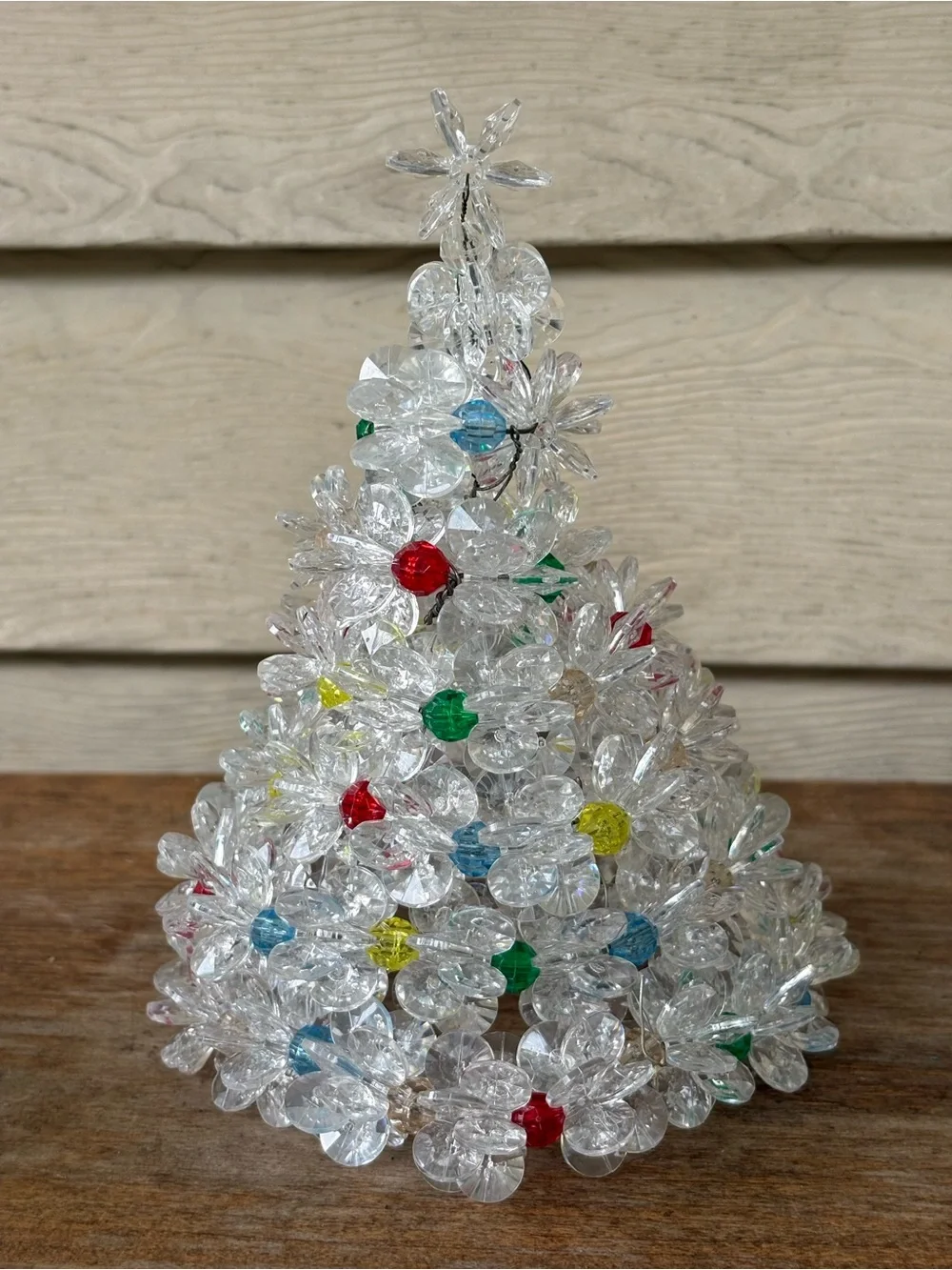 3 VTG handcrafted beaded Christmas tree decor, from the 1980s or 1990s.
